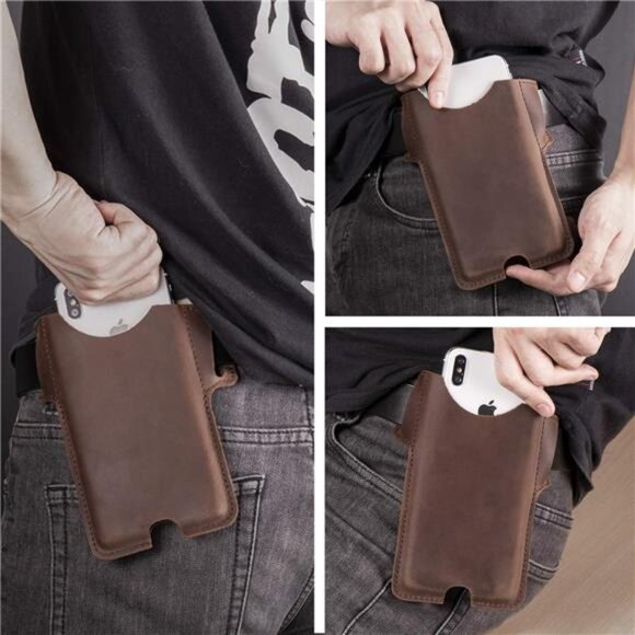 Leather Cell Phone Holster for Belt,Phone Case Leather, Belt Cell Phone Holder - Picture 6 of 7